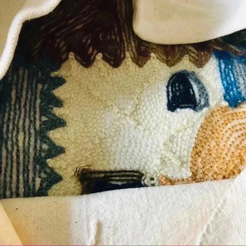 Vintage Hand Made Embroidered Wool Knit Pillow
